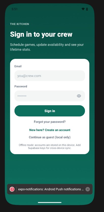 Sign in screen