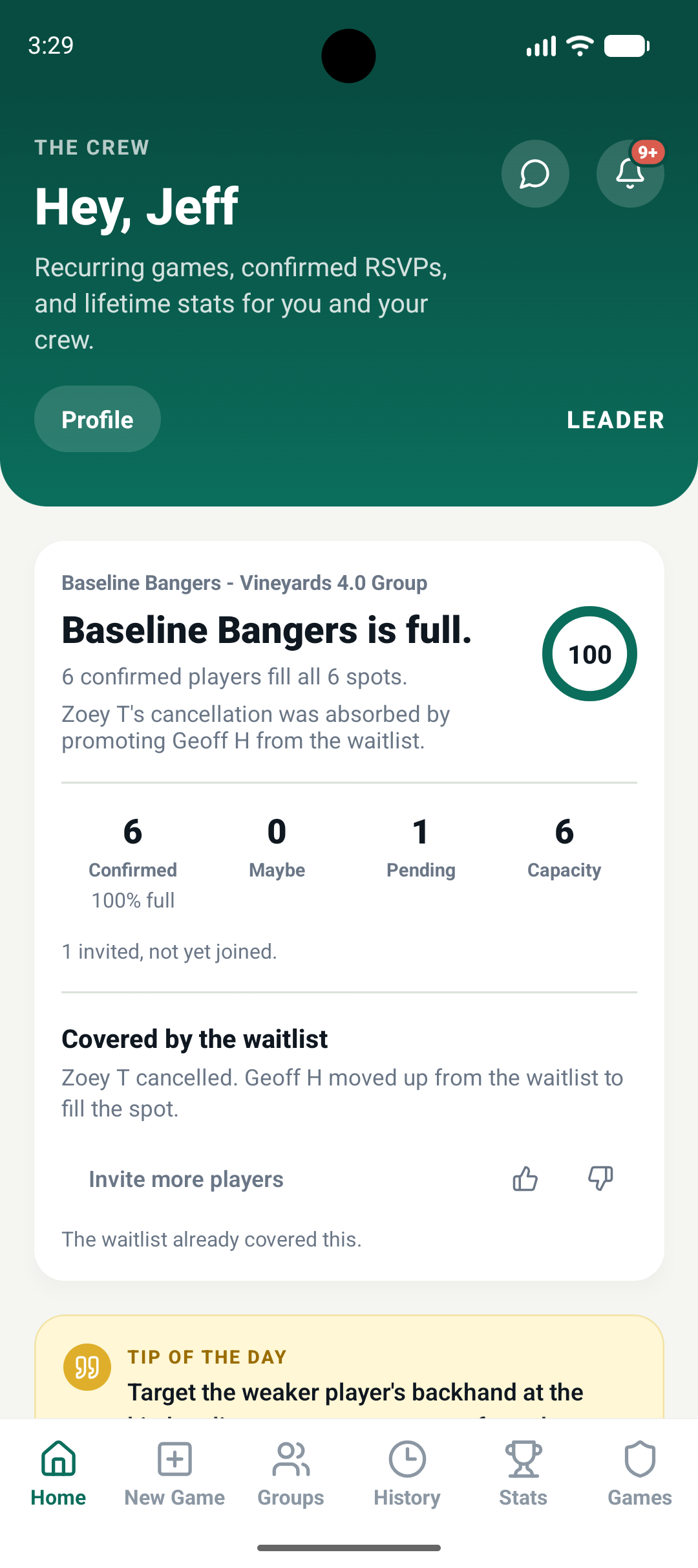 Waitlist alert and open spot claim